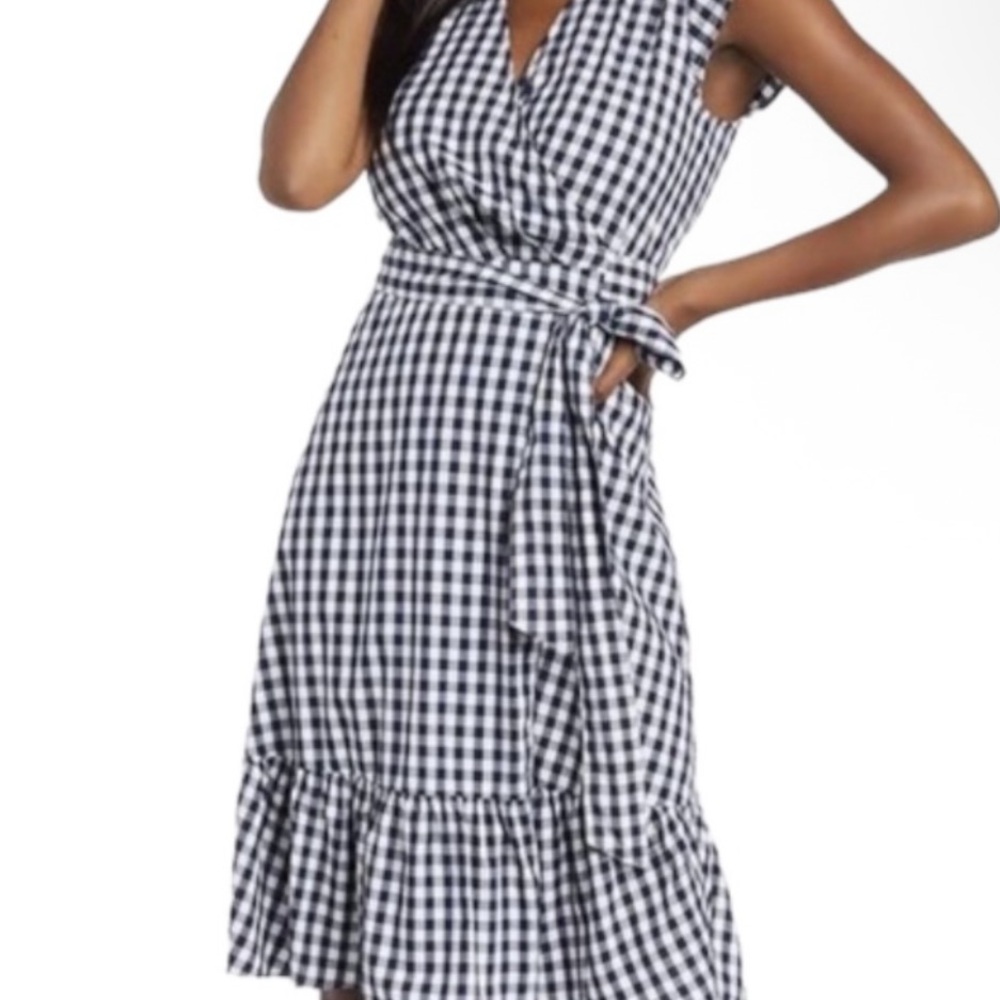 Draper James Navy and White gingham Midi Dress